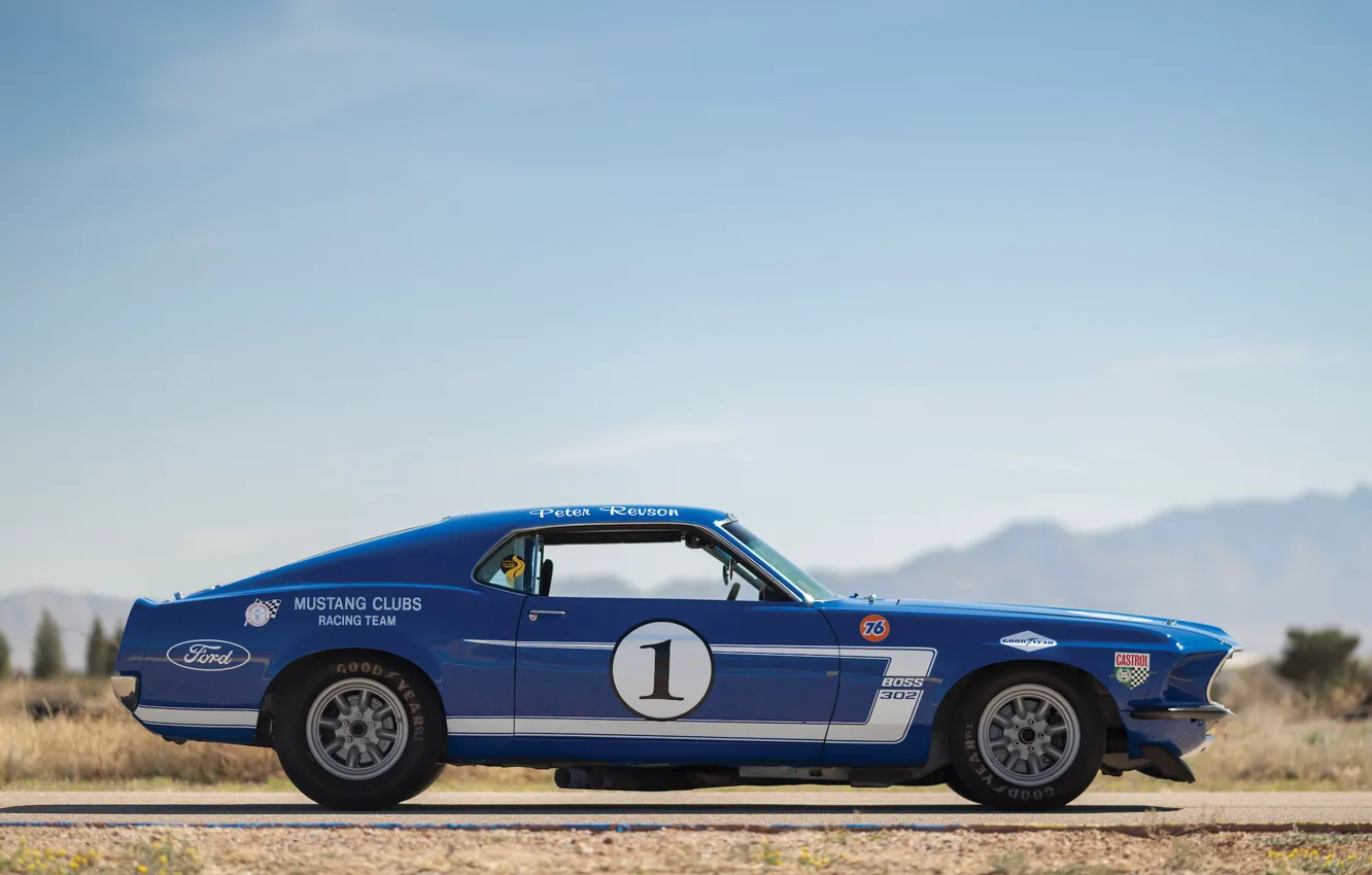 Photo wallpaper blue, speed, Mustang, Ford, Muscle, 1969, Car, Race