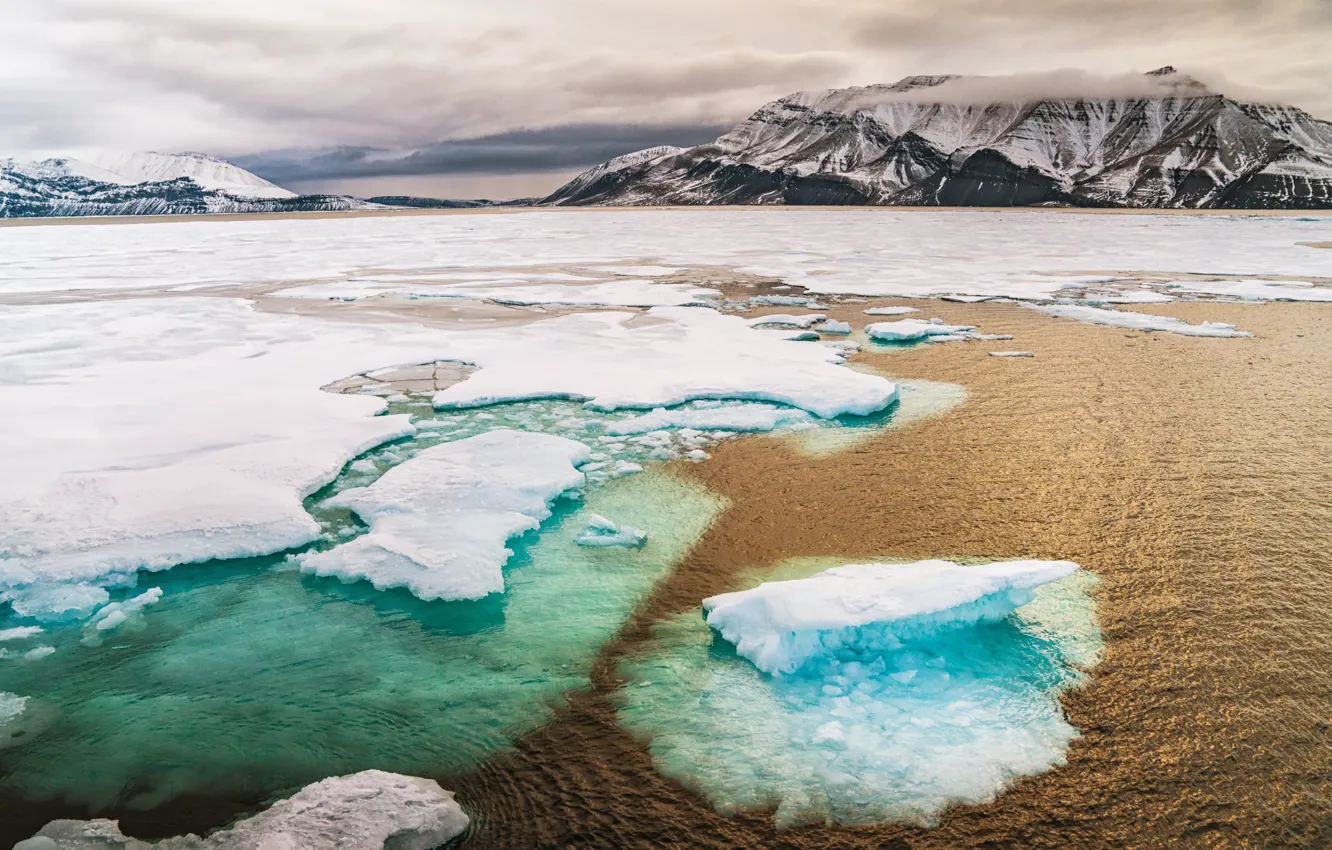 Photo wallpaper Arctic, ice floes, Icebreaker