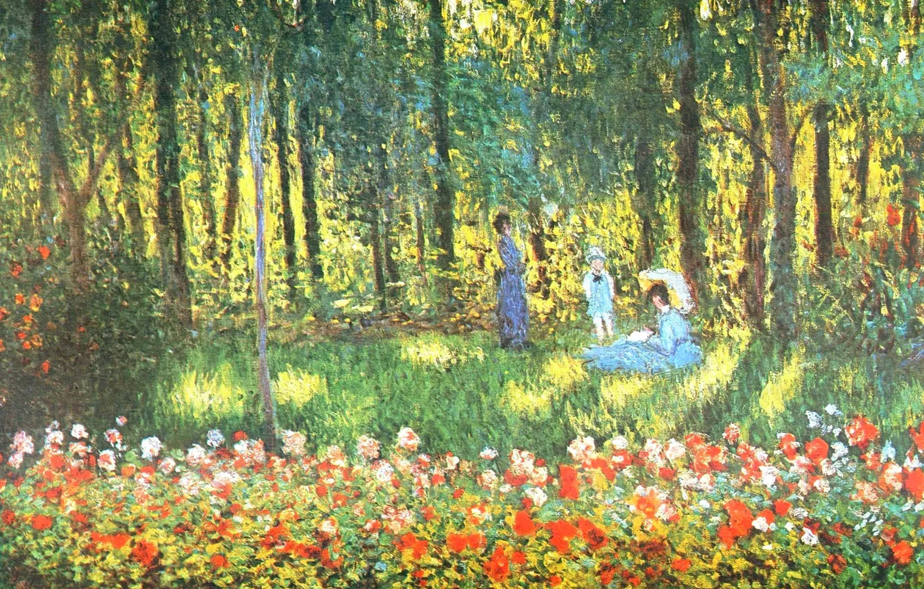 Photo wallpaper landscape, picture, Claude Monet, genre, The Artist's family in the Garden