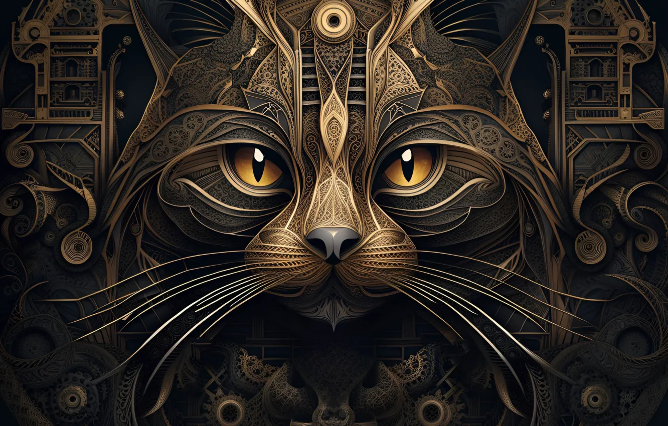 Photo wallpaper cat, cat, mustache, look, circles, pose, style, the dark background