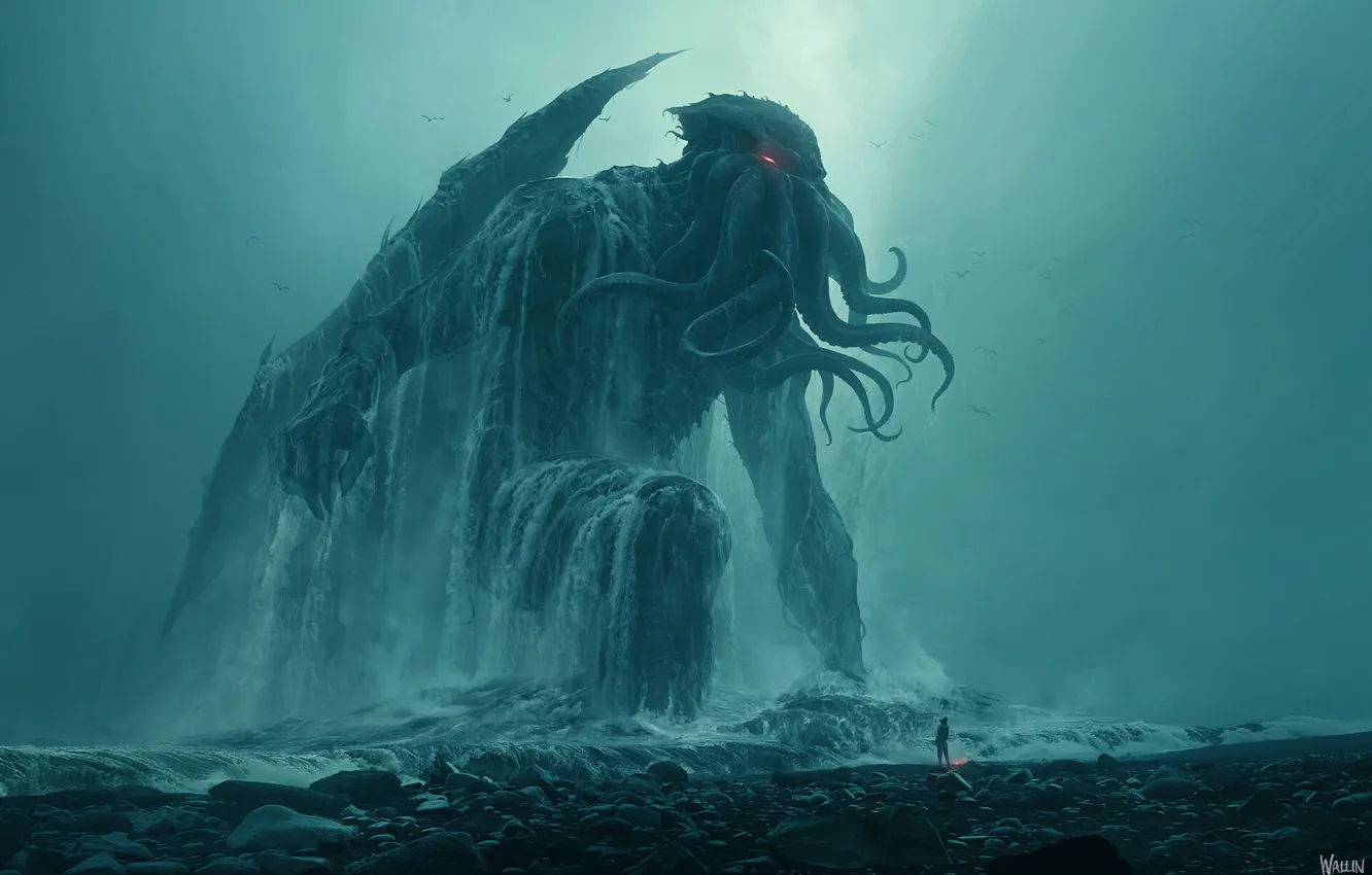 Photo wallpaper Cthulhu, Cthulhu, monster, sea, behemoth, Andree Wallin
