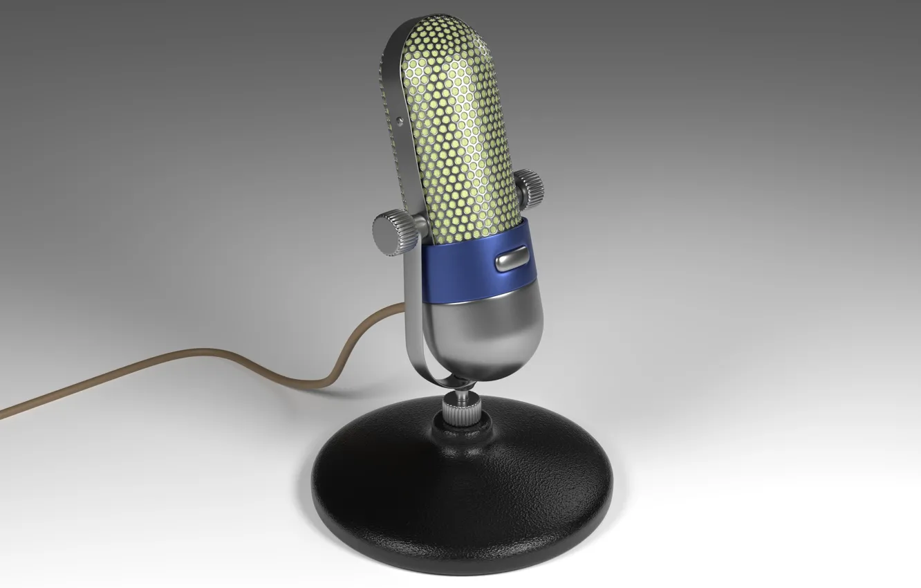 Photo wallpaper white background, microphone, metal, blender, 3D