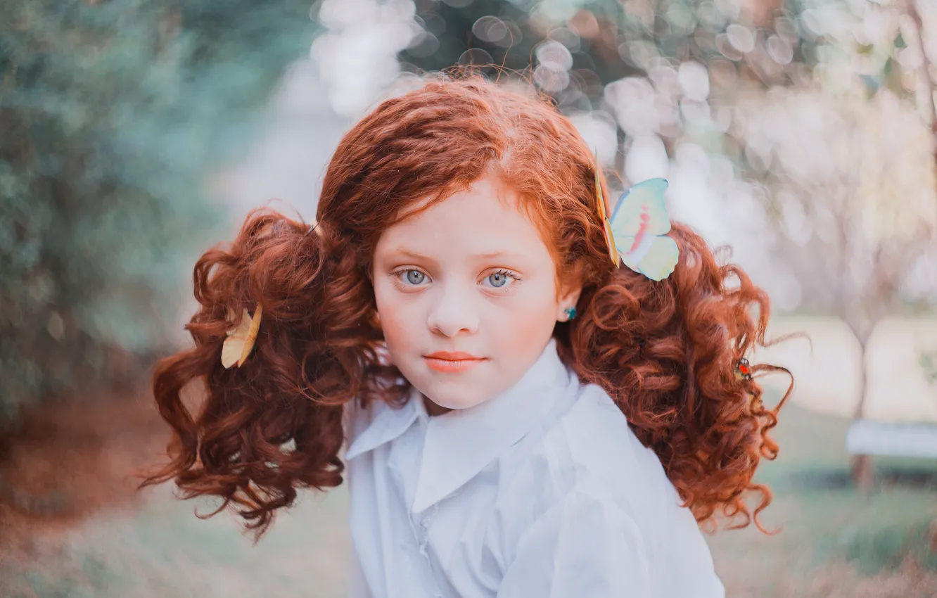 Photo wallpaper look, portrait, red hair, blurred background, look, beautiful girl, beautiful girl, portrait