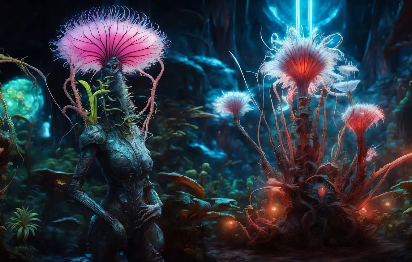Photo wallpaper flowers, being, fantasy, neural network