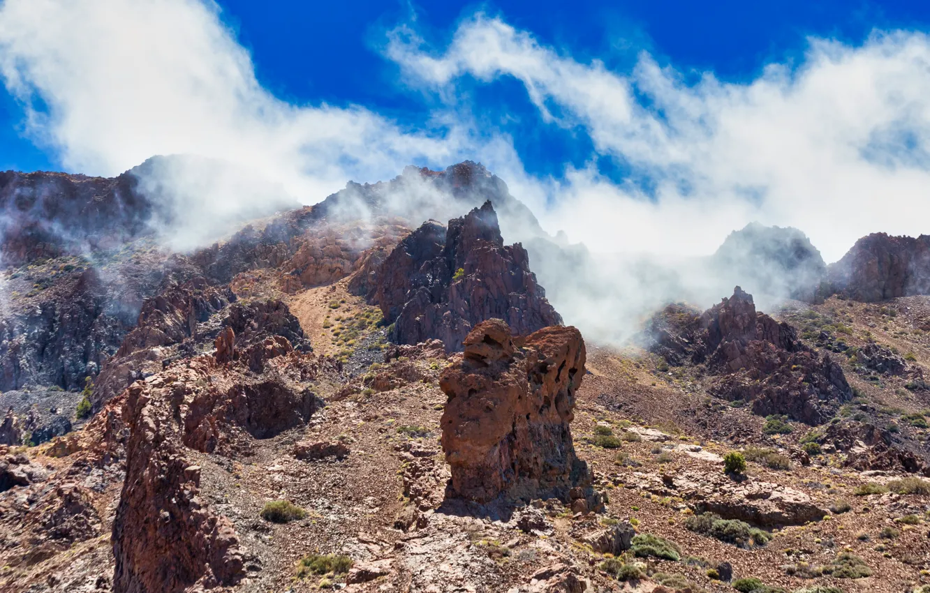 Photo wallpaper clouds, mountains, Spain, Tenerife, Teide