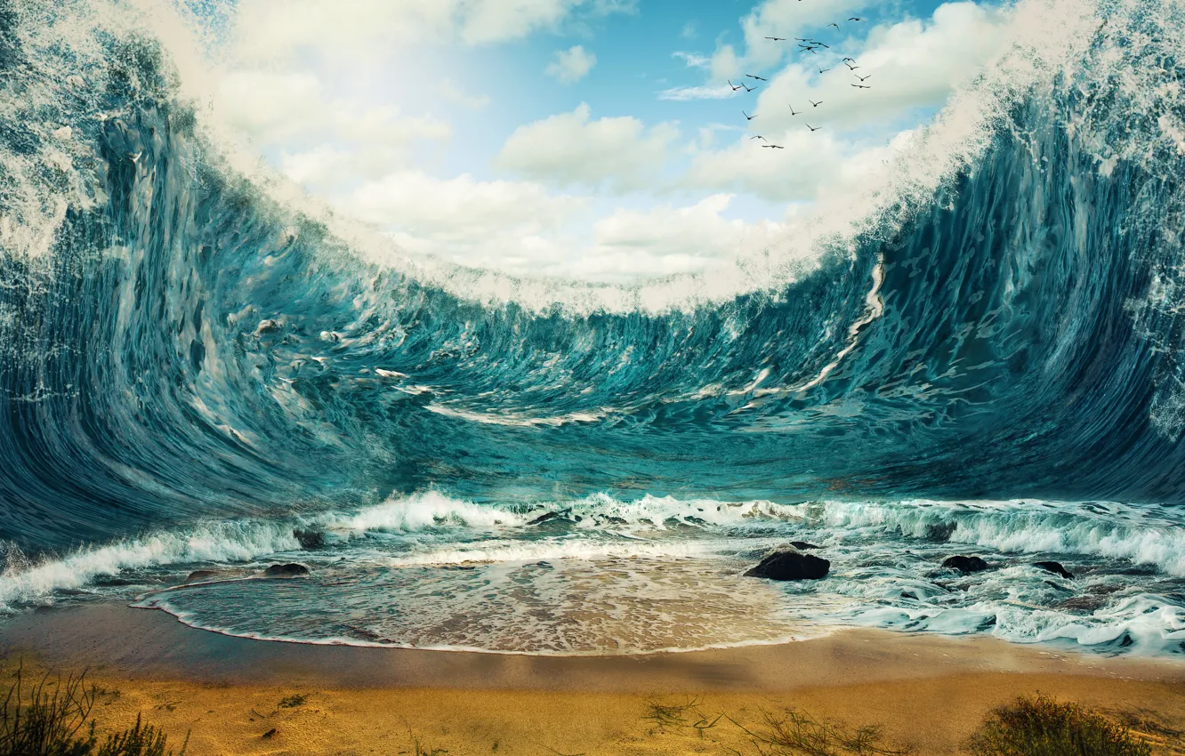 Photo wallpaper sand, sea, wave, beach, shore, beach, sea, ocean