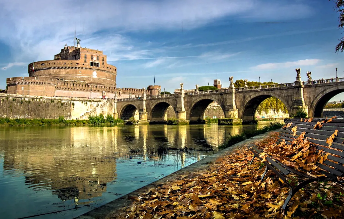 Photo wallpaper autumn, bridge, castle, Rome, Italy
