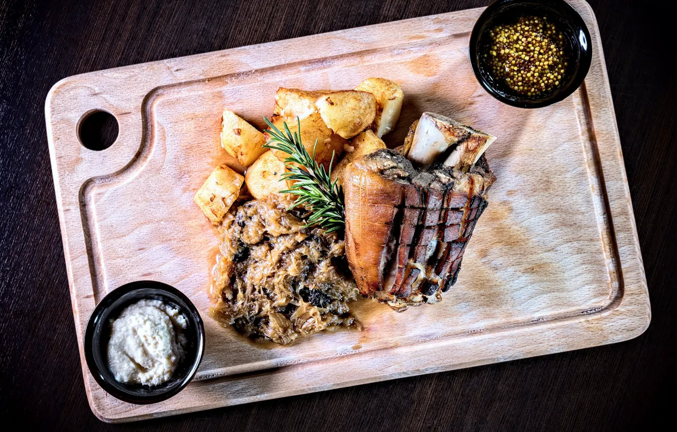 Photo wallpaper potatoes, grill, mustard, Shank