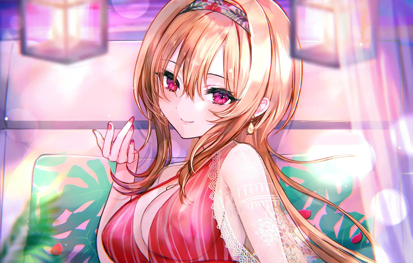 Photo wallpaper girl, sexy, cleavage, long hair, dress, boobs, anime, beautiful