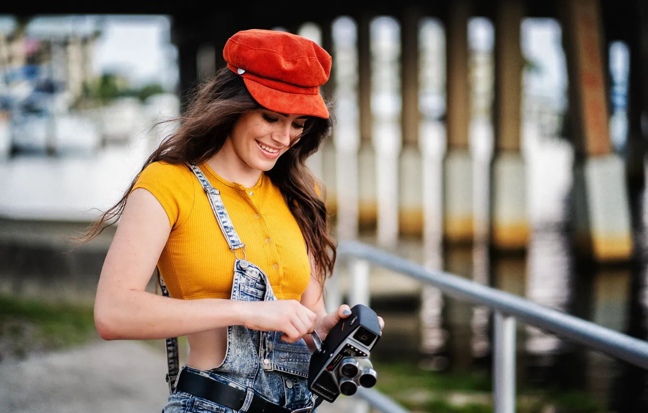 Photo wallpaper smile, model, portrait, makeup, Mike, figure, hairstyle, cap