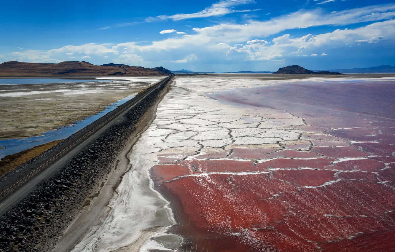 Photo wallpaper road, lake, salt