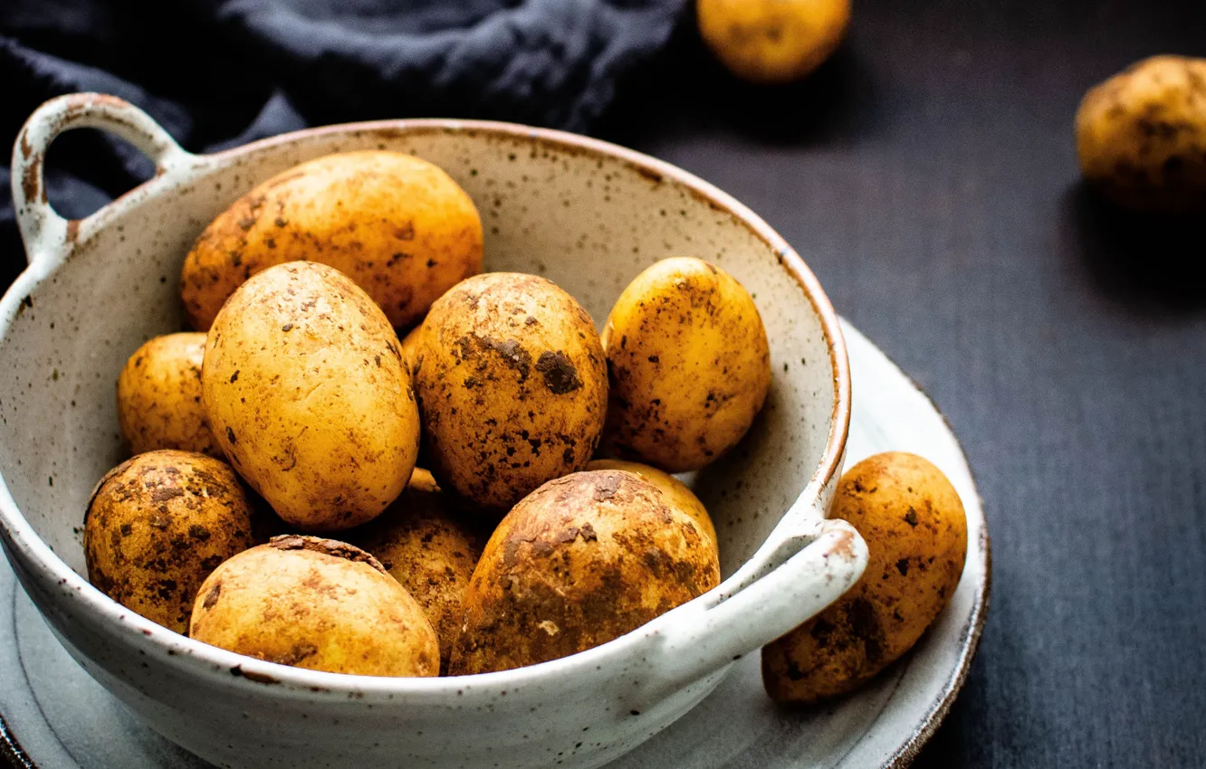 Photo wallpaper food, dishes, fabric, potatoes, potatoes
