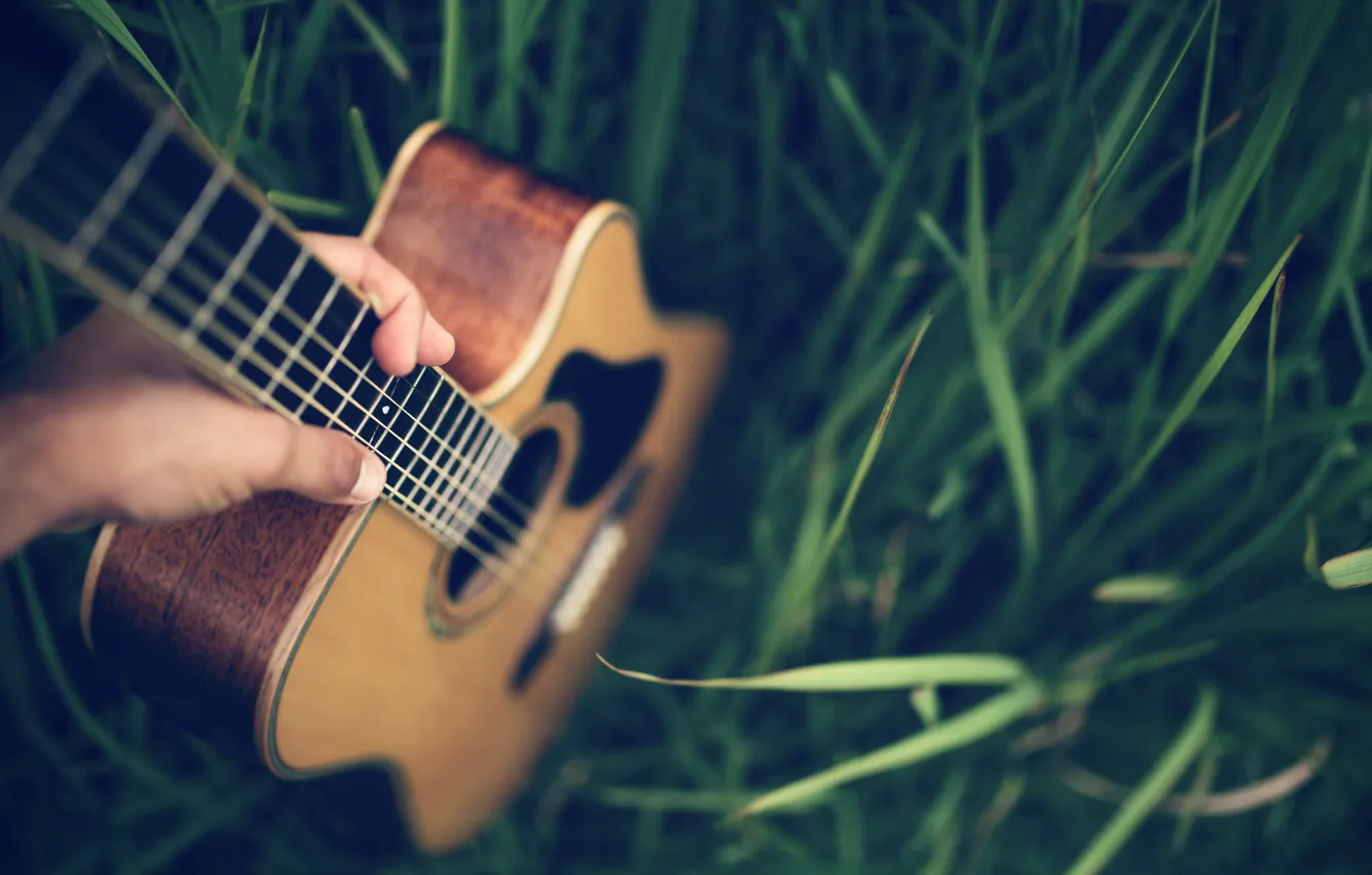 Photo wallpaper guitar, hand, strings, fingers
