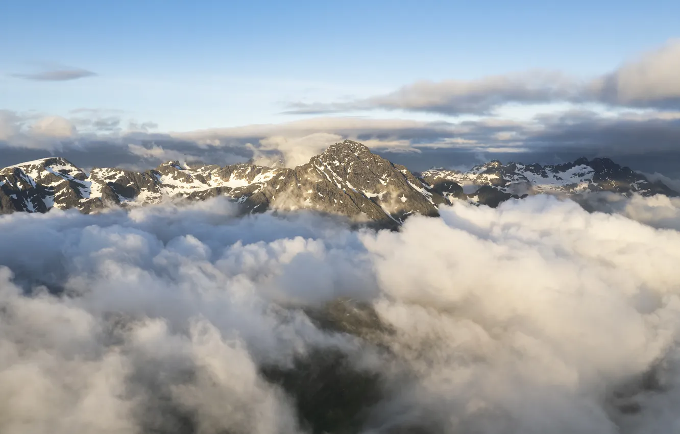 Photo wallpaper clouds, mountains, tops, the