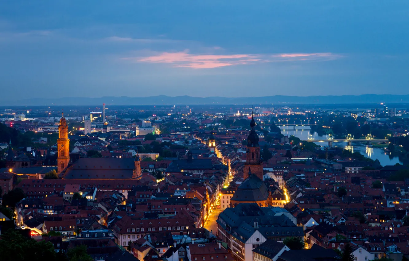 Photo wallpaper sunset, the city, home, the evening, Germany, panorama, street, Germany