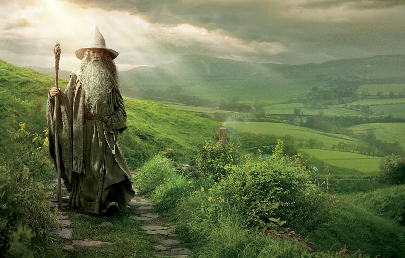 Photo wallpaper grass, hills, the Lord of the rings, path, The Lord of the Rings, the wizard, …