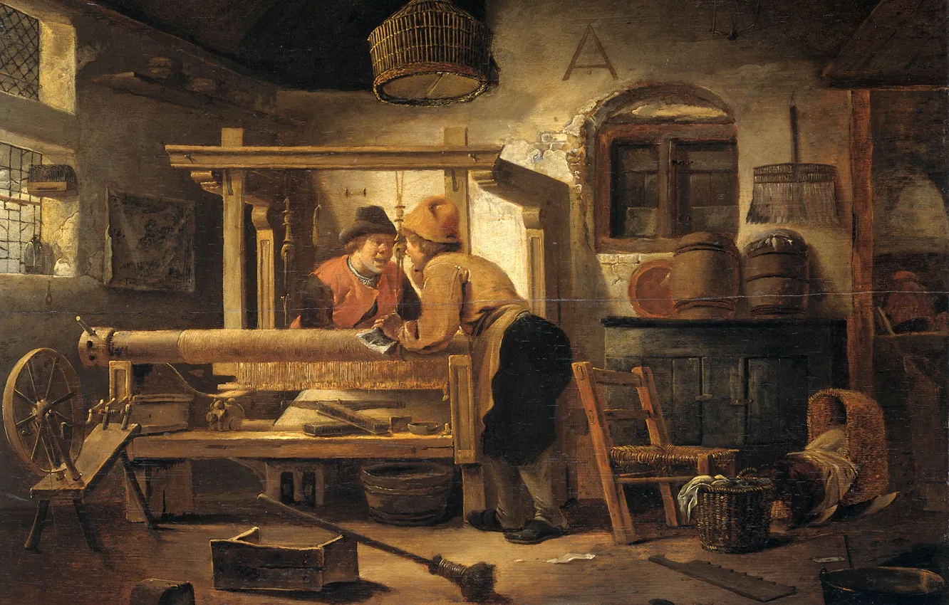 Photo wallpaper oil, interior, picture, 1659, Cornelis Gerritsz Decker, Of Cornelis Gerritsz Decker, Weaving workshop