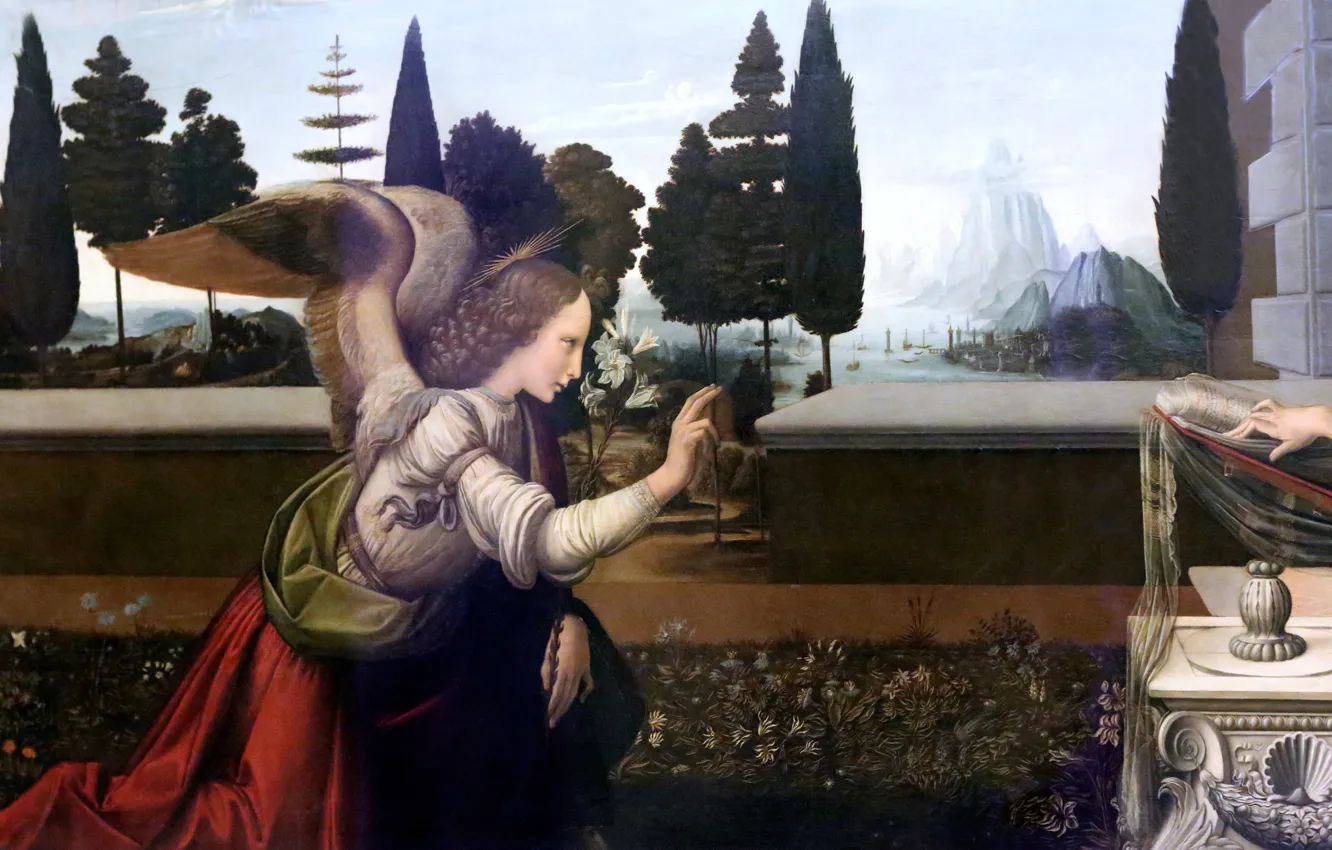 Photo wallpaper picture, Florence, Annunciation to 1470, Leonardo da Vinci