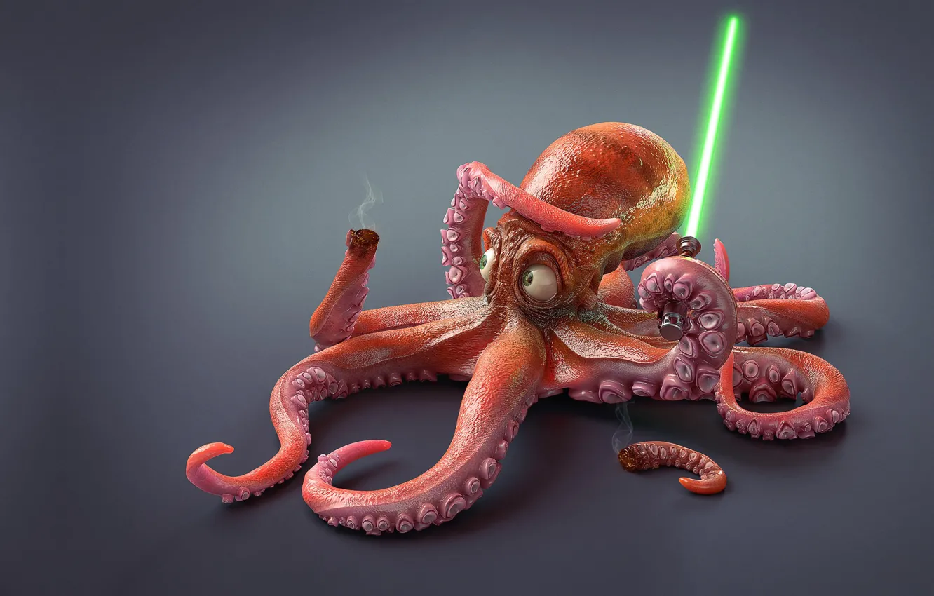 Photo wallpaper the situation, octopus, octopus, Jedi, lightsaber, Michael Santin, Luke Squidwalker