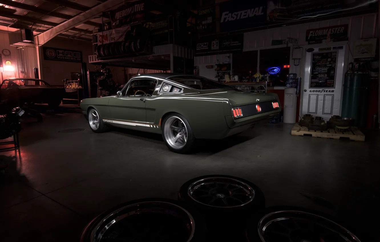 Photo wallpaper Muscle, Ford Mustang, Fastback, Tuning, Garage, Espionage