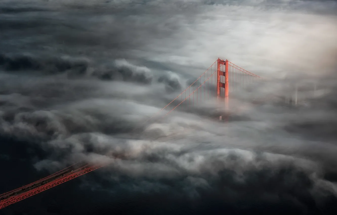 Photo wallpaper landscape, bridge, fog