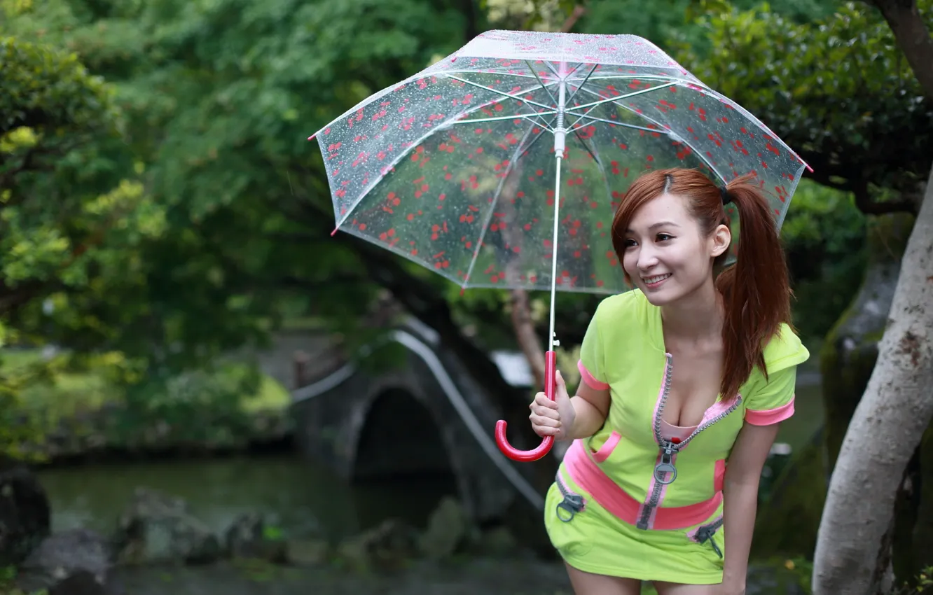 Photo wallpaper girl, umbrella, Asian, Nina