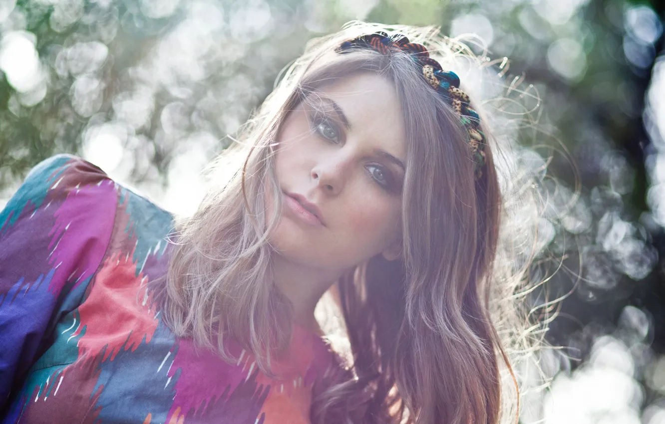 Photo wallpaper eyes, look, girl, decoration, trees, strips, face, background