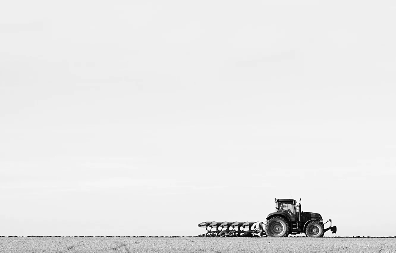 Photo wallpaper field, tractor, plow
