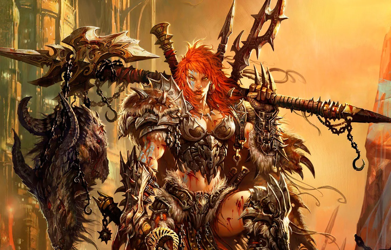Photo wallpaper woman, armor, Diablo 3, barbarian, trophy, Varvara