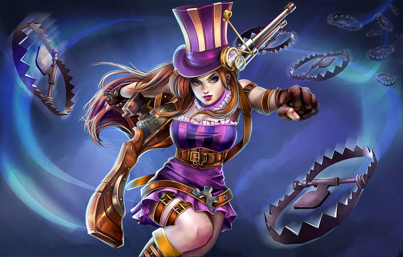 Photo wallpaper girl, trap, League of Legends, Caitlyn