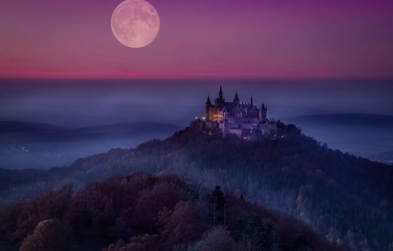 Photo wallpaper night, castle, the moon