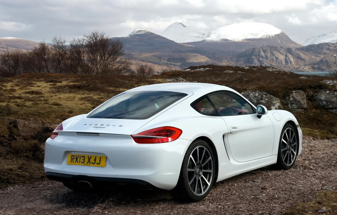 Photo wallpaper auto, mountains, Porsche, Cayman, back