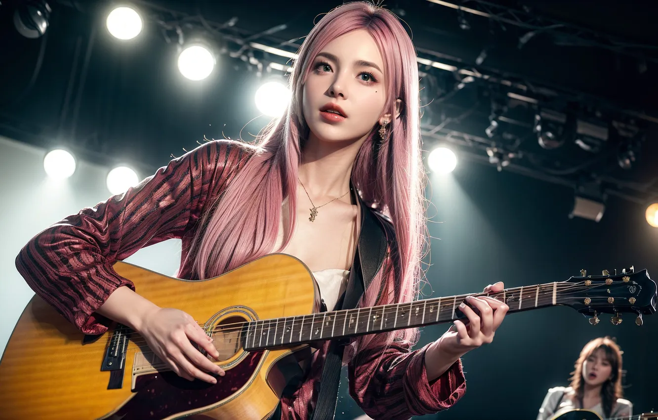 Photo wallpaper girl, scene, guitar, singer, Asian