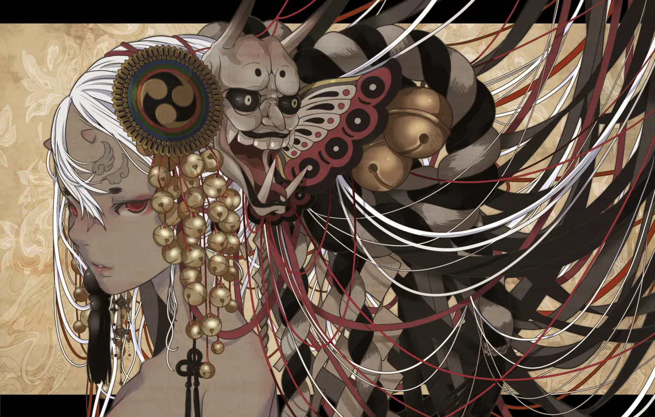 Photo wallpaper Girl, Look, Bells, Decoration, Mask, The demon, nanahara shie