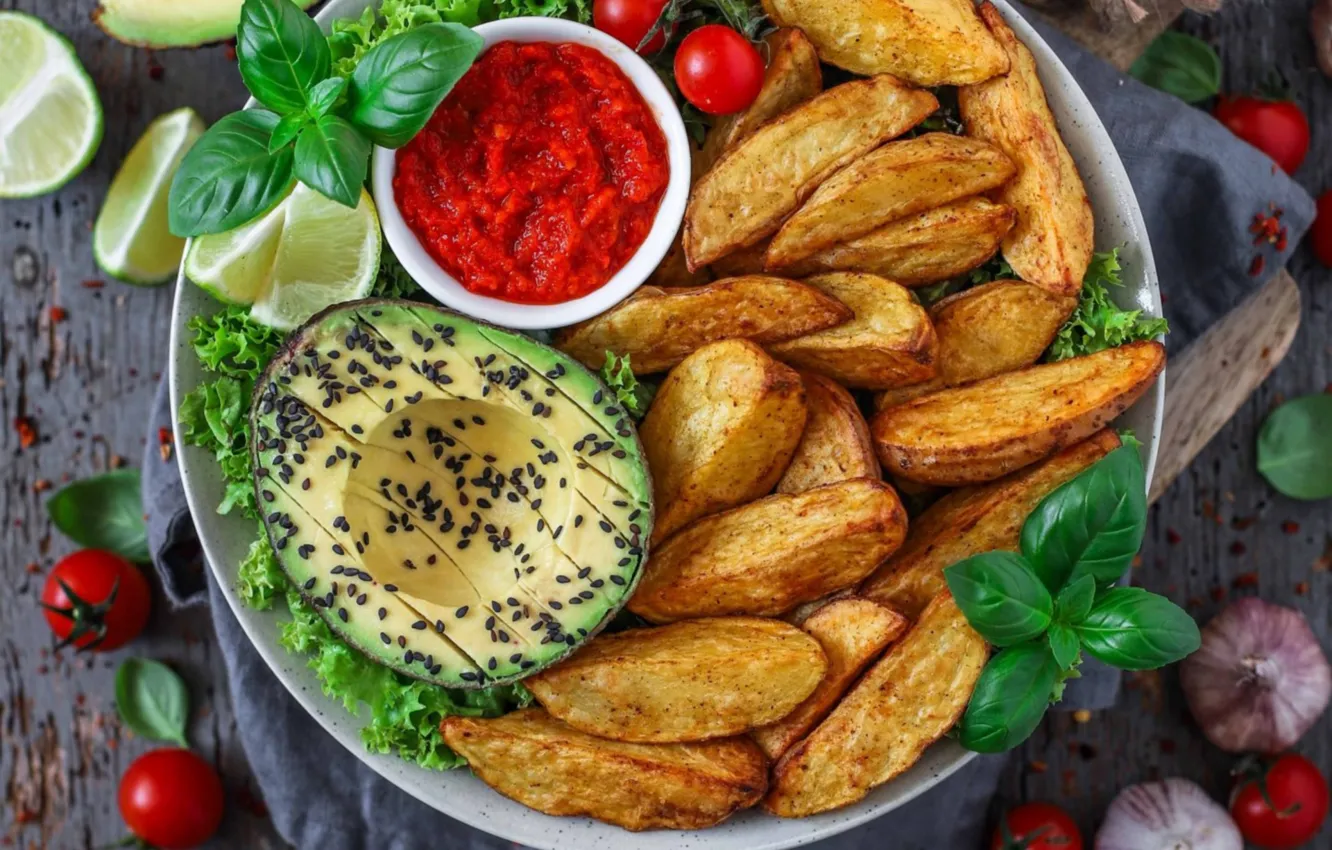 Photo wallpaper sauce, avocado, potatoes, Basil