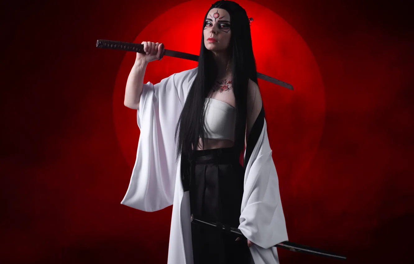 Photo wallpaper sword, brunette, samurai, coloring, Lilush Kir