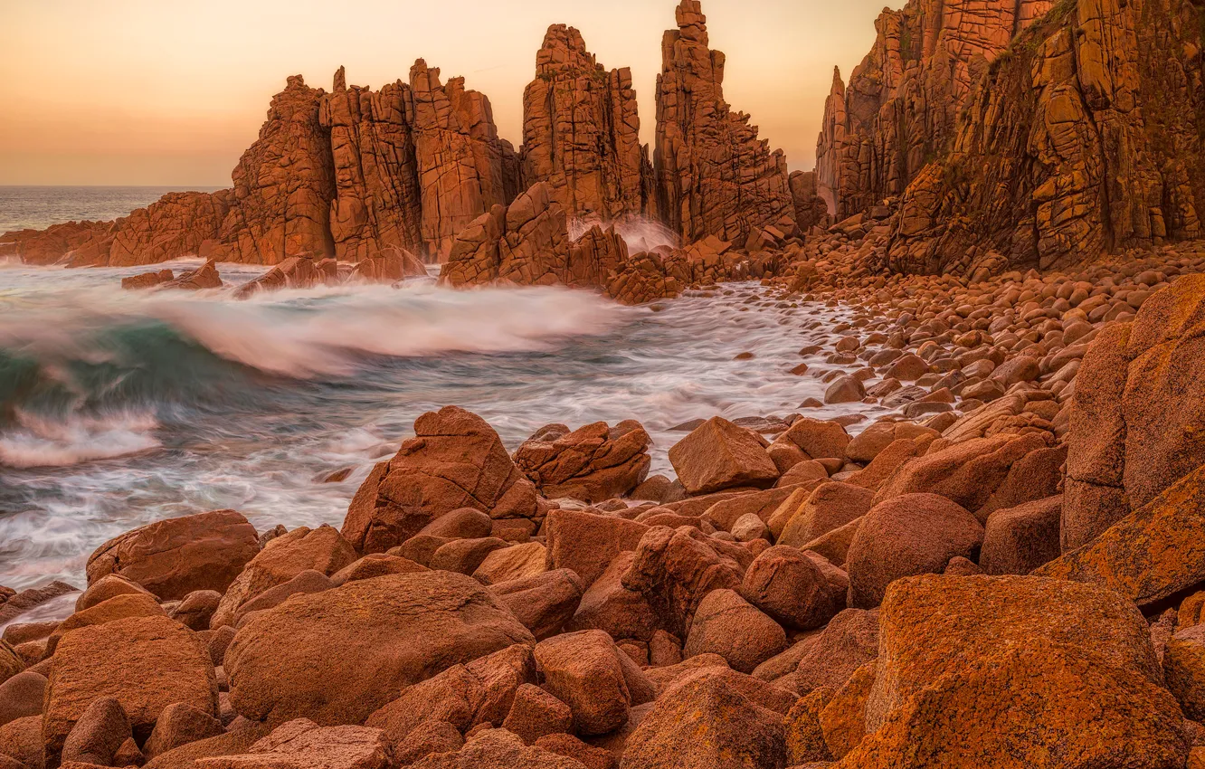 Photo wallpaper sea, landscape, stones, rocks, shore, surf