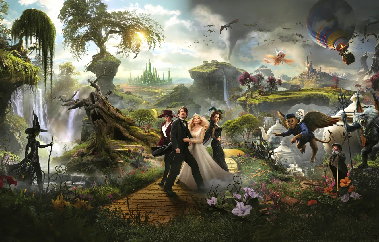 Photo wallpaper road, castle, fantasy, witch, Rachel Weisz, fantasy world, the witch, Mila Kunis