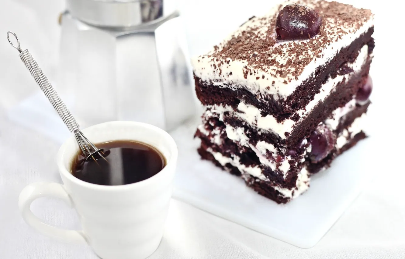 Photo wallpaper cherry, coffee, food, cake, cream, dessert, chocolate