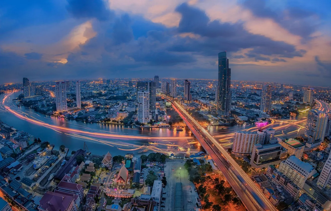 Photo wallpaper night, the city, lights, river, Thailand, Bangkok, Thailand, Bangkok