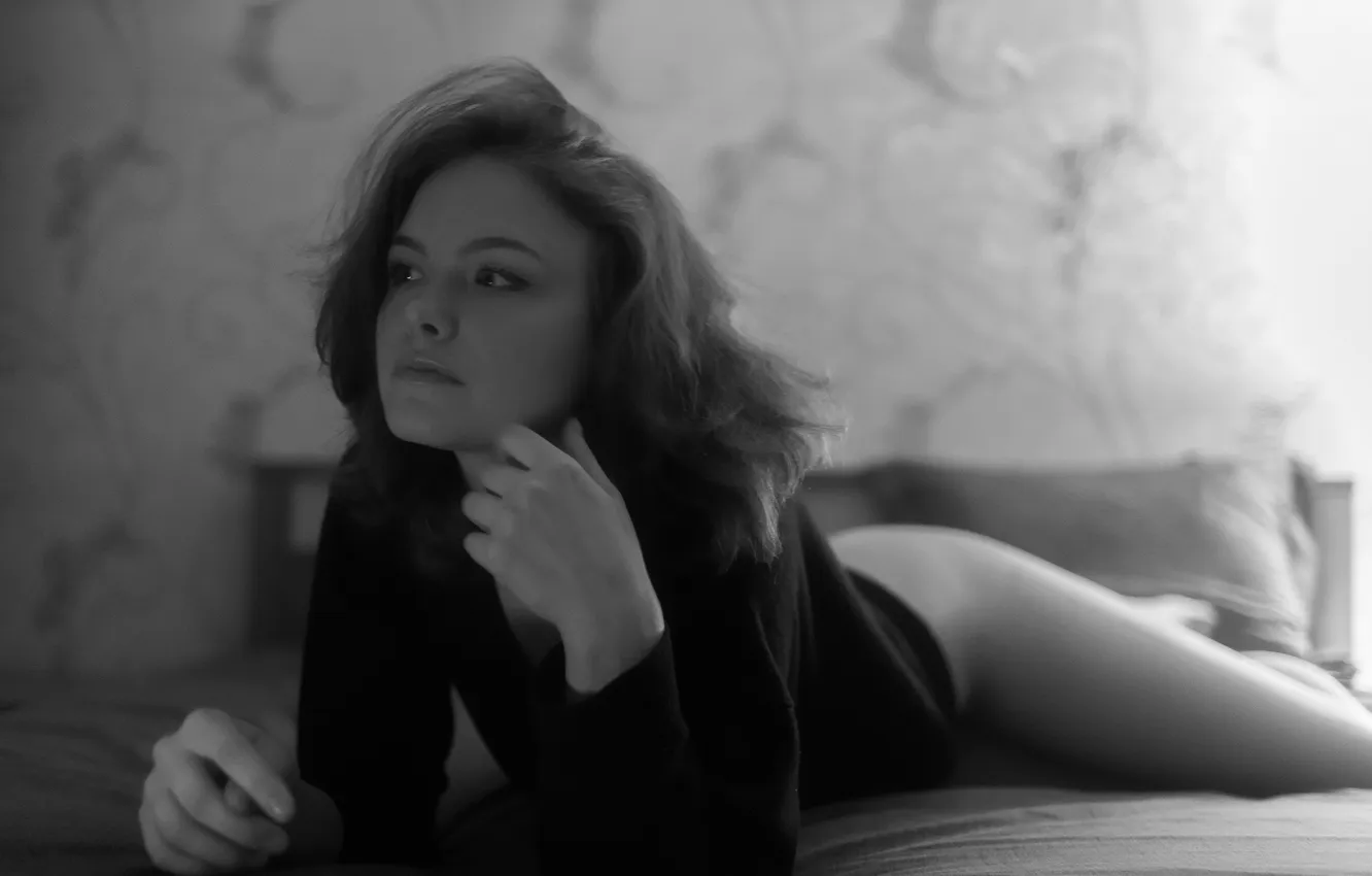 Photo wallpaper girl, model, black and white, Roosso Alex