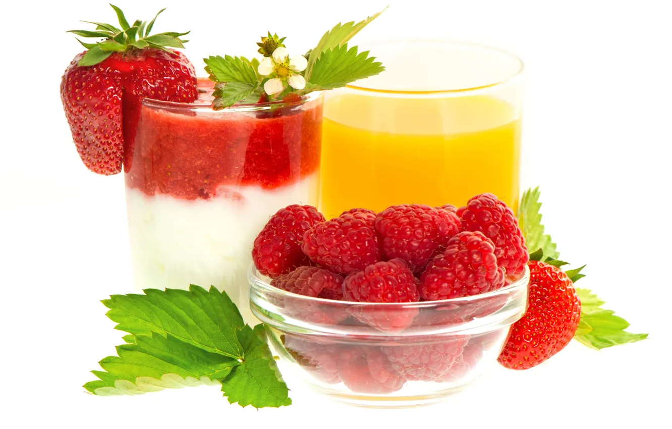 Photo wallpaper berries, raspberry, strawberry, juice, dessert