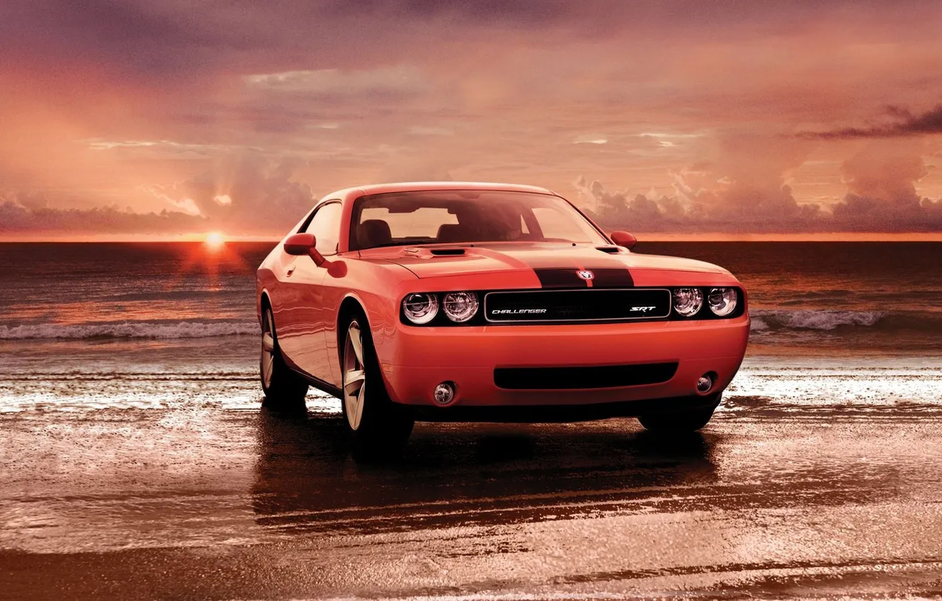 Photo wallpaper sunset, Dodge, SRT8, Challenger, car