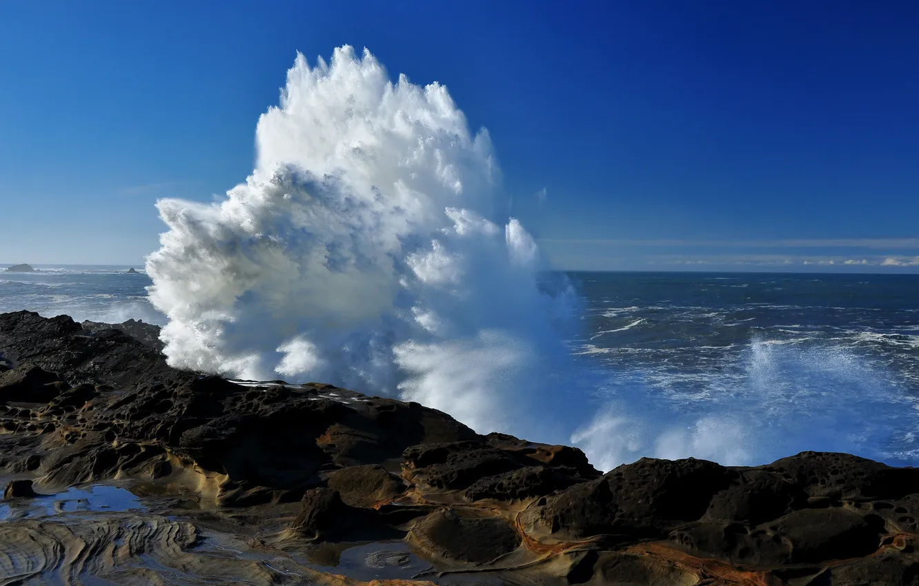 Photo wallpaper sea, the sky, squirt, rocks