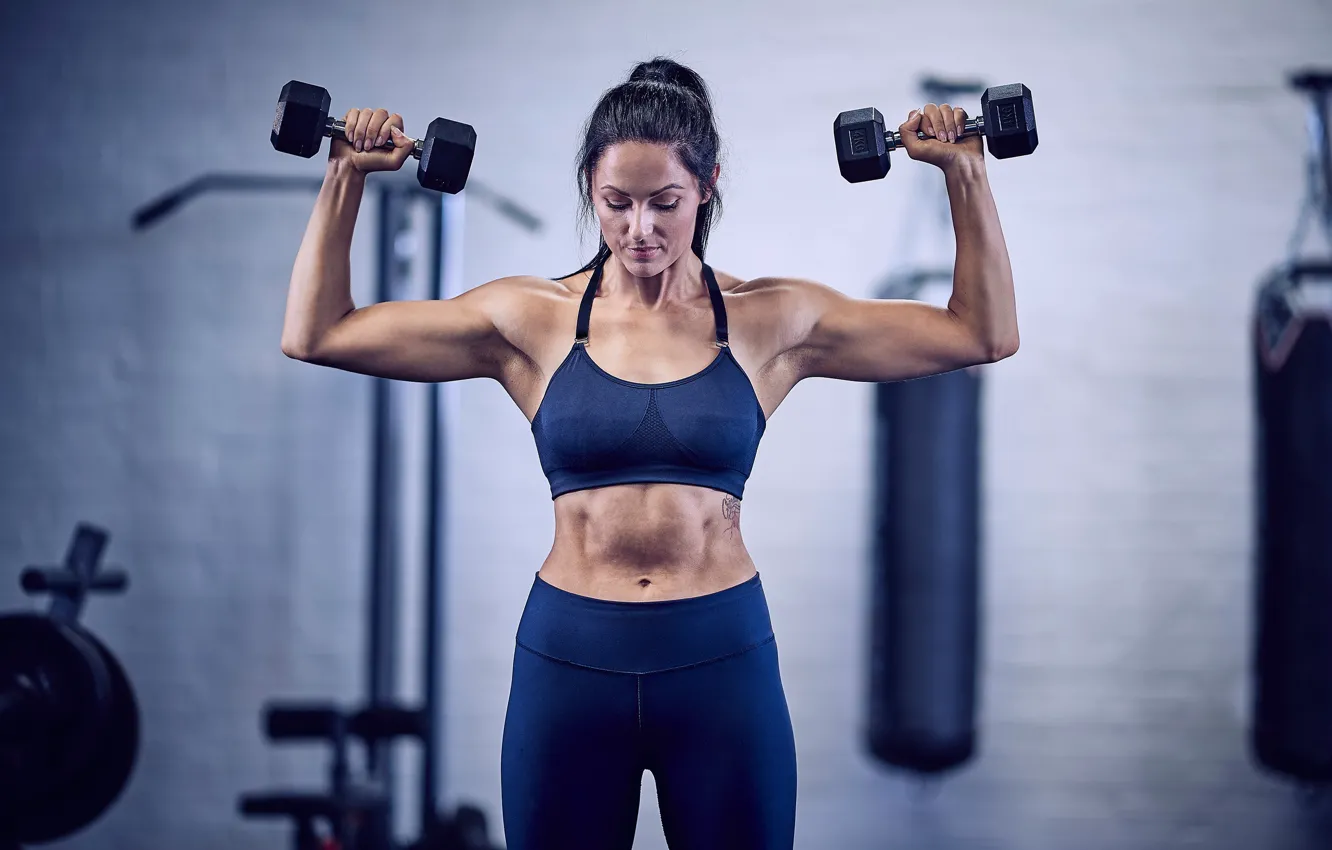 Photo wallpaper figure, tattoo, topic, top, fitness, figure, press, hair