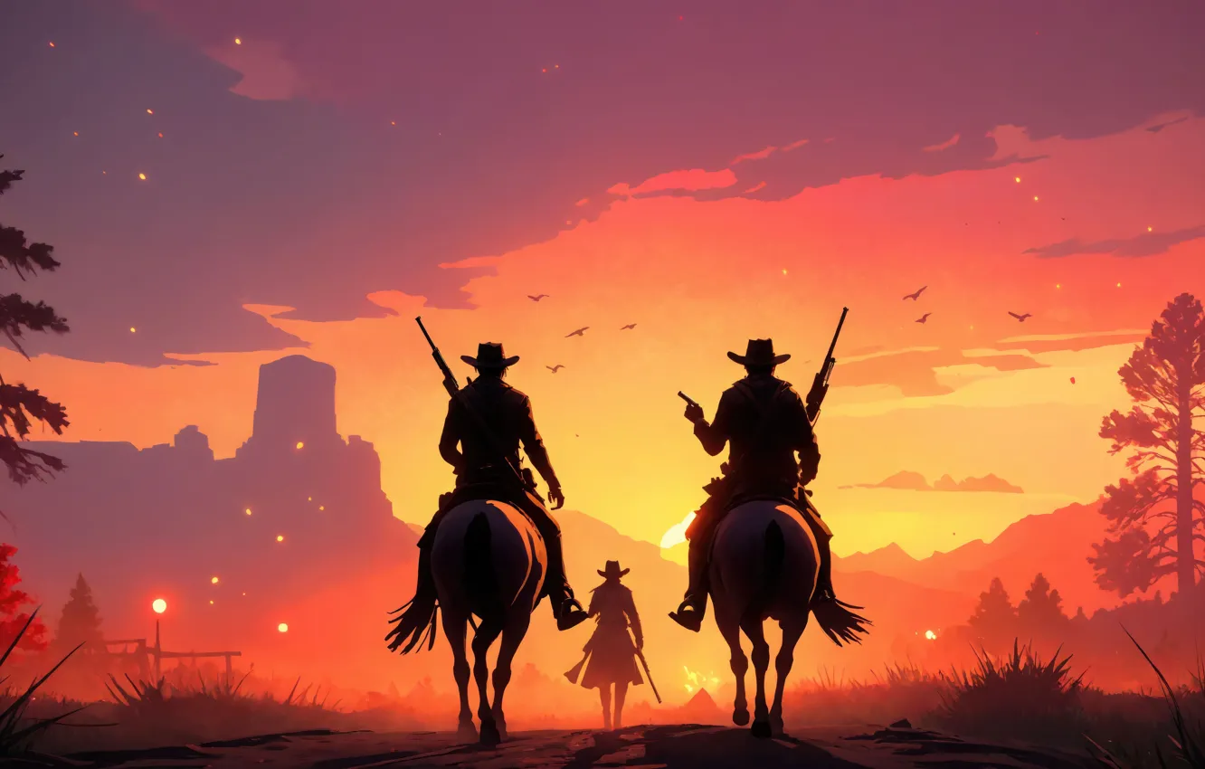 Photo wallpaper game, horse, cowboy