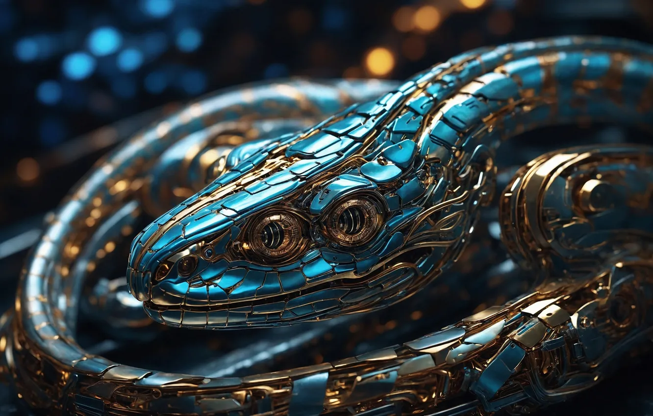 Photo wallpaper look, fiction, mechanism, robot, snake, Python, AI art, neural network