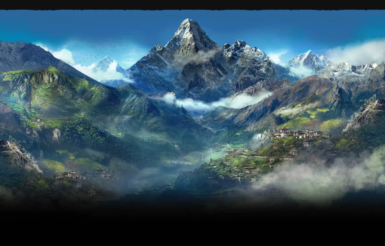 Photo wallpaper mountains, the city, Far Cry 4, Kyrat