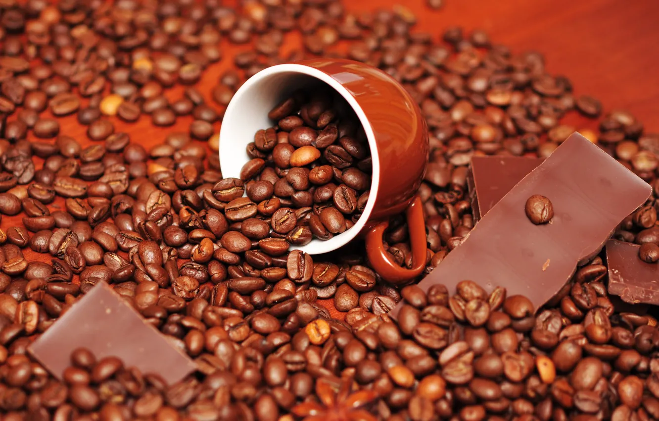 Photo wallpaper coffee, chocolate, grain, Cup, delicious