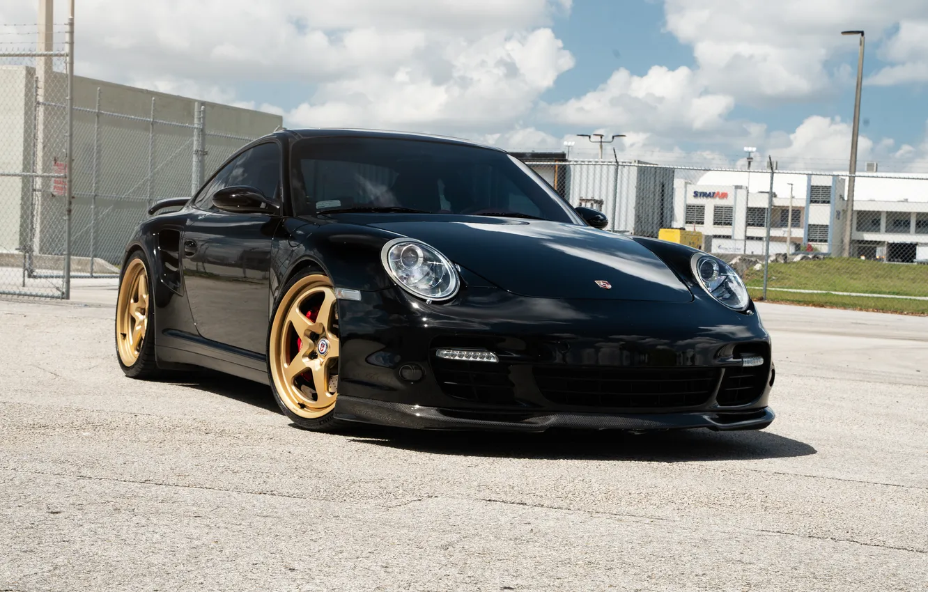 Photo wallpaper 997, Porsche, Porsche 911, Front, Black, Sportcar, HRE Wheels, HRE